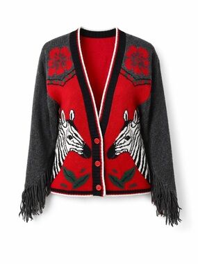 Vintage 90’s Freeze Frame Zebra Cardigan Sweater size large 14/16